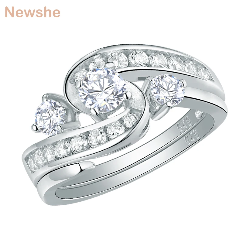 

Newshe Unique Wedding Engagement Ring Bridal Set 1 Ct Round White CZ 925 Sterling Silver Trendy Jewelry Gift For Women QR104435