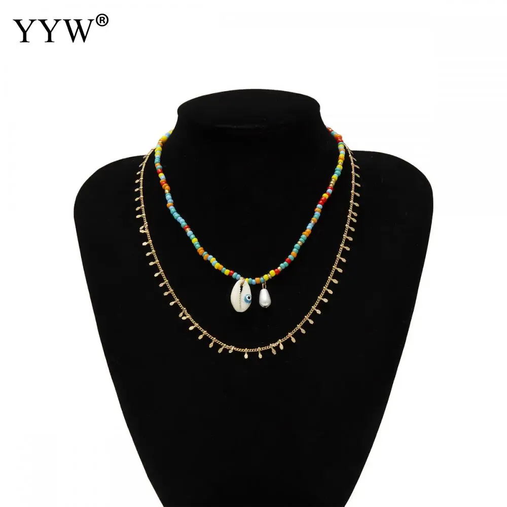 Женское Ожерелье из двух нитей/партия Разноцветные морские бусины ракушки