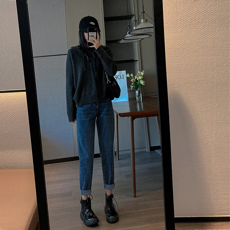 Джинсы-шаровары женские на весну и осень новинка 2021 свободные широкие прямые