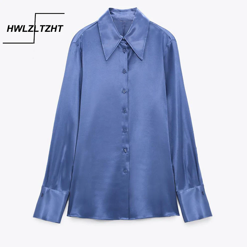 

Рубашка HWLZLTZHT Женская атласная с длинным рукавом, модная блуза на пуговицах в винтажном стиле, элегантная облегающая Повседневная, лето 2021