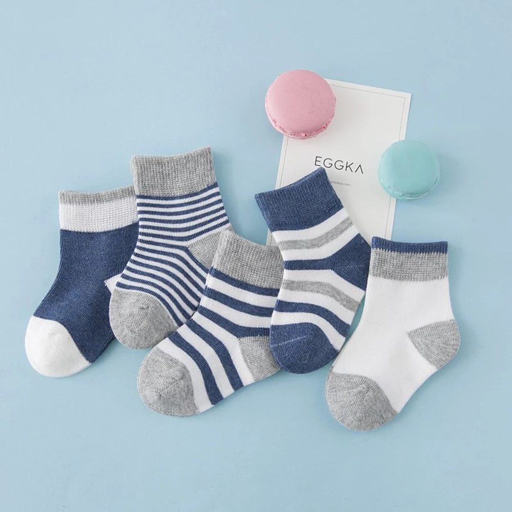 

5Pairs Autumn Kids Unisex Stripes Breathable Cotton Sports Ankle Socks Crew baby socks