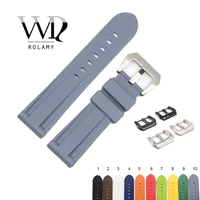 rolamy 22 24mm hot sell grey white black brown waterproof silicone rubber replacement watch band strap for panerai luminor