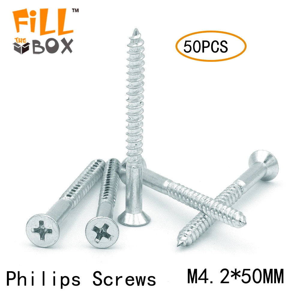 

Accord 50PCS/SET M4.2 50MM Steel Zinc Plated Wood Screws Countersunk flat head tapping screws with cross recessed Philips Screw