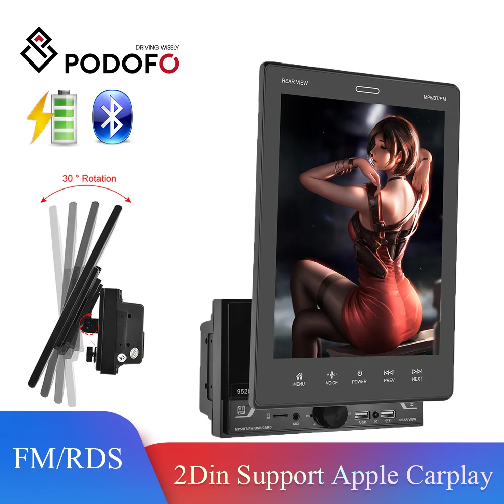 

Podofo 2Din 9.5" Vertical screen Car MP5 Player IPS Bluetooth FM Car Stereo Suppport Rear AHD Camera Apple Carplay 2Din Radio