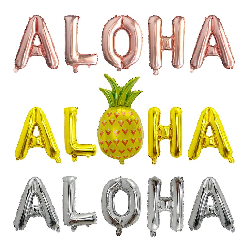 

5pcs Gold Rose Gold 16inch Aloha Letter Pineapple Foil Balloons Set Hawaii Party Birthday Party Decoration Supplies Air Globos
