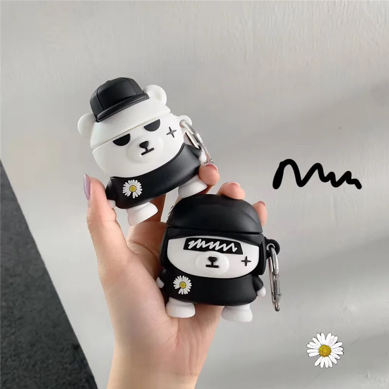 

3D cute Korea GD bear cartoon Bluetooth headset Silicone case for apple airpods 1 2 Wireless charging cover for airpods pro 3