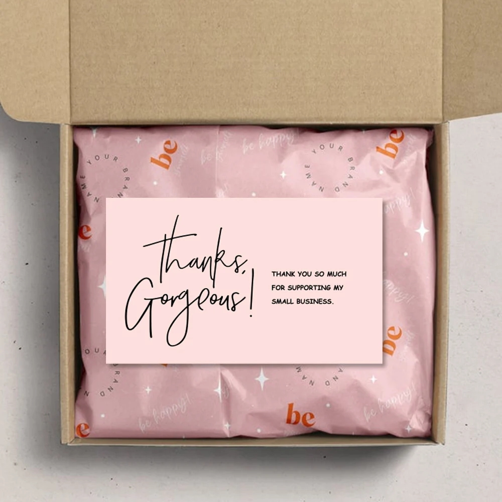 

60/90pcs Thank You Card for Supporting Business Coated Paper Card Package Decoration Business Card Handmade with Pink Love