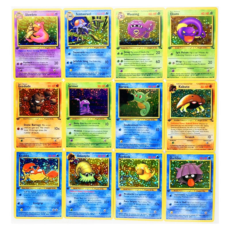 Set de 62 unids/set de Pokemon 1997, paquete de expansi&oacute;n "Fossil Secret", juguetes de reproducci&oacute;n, pasatiempos, colecci&oacute;n de juegos coleccionables, tarjetas de Anime-4