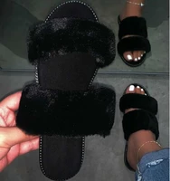 black durable sandals outdoor wild fashion beach flat flip flop fox fur spring summer new 2020 blue women home furry slippers