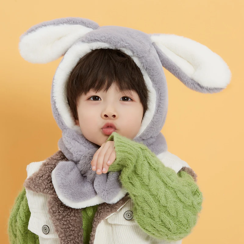 Милый детский Флисовый Шарф с капюшоном утолщенная шапка для защиты ушей на