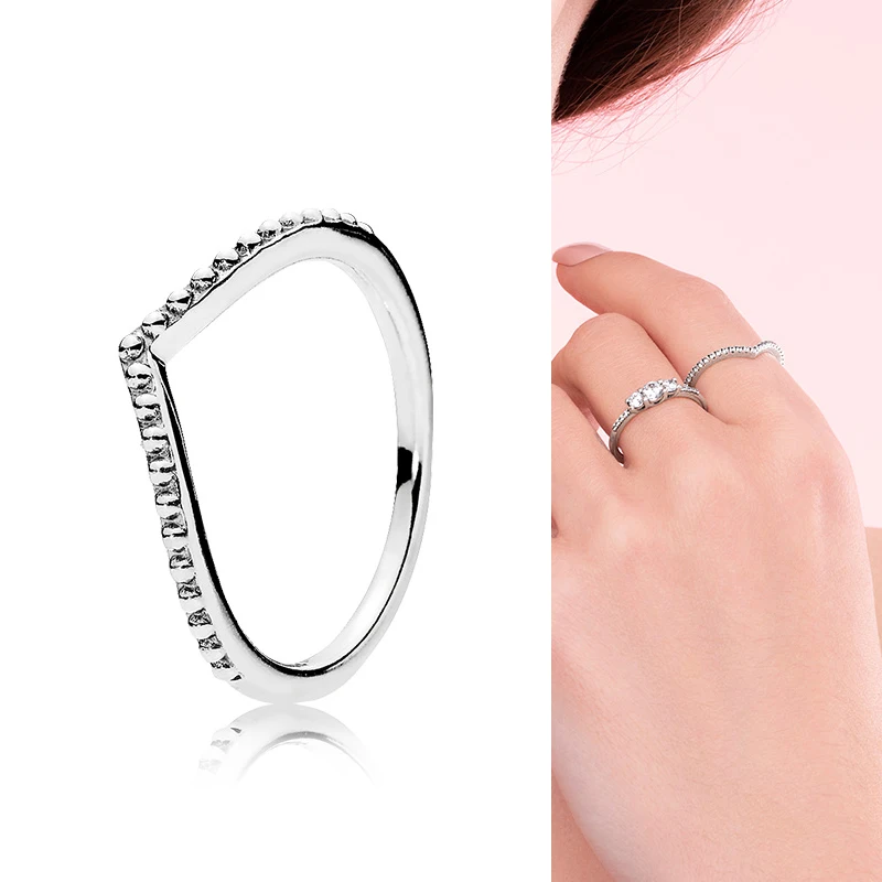 

925 Sterling Silver Pan Ring Silvery Wishing Bone Ring For Women Wedding Party Gift Fashion Jewelry