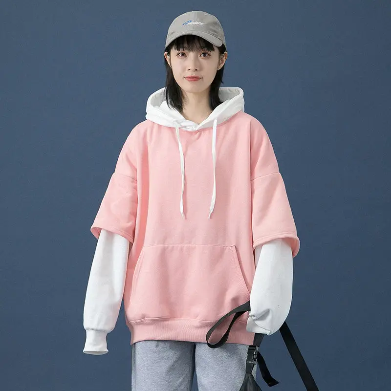 

spring blue bottom port style hooded and fake two-piece Hoodies couple long sleeve loose casual coat