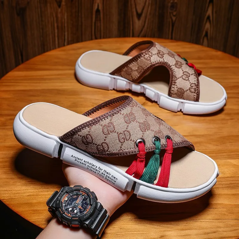 

2021 Summer New Men's Shoes Outdoor Leisure Beach Sandals Wear Thick-soled Wear-resistant Non-slip Slip-on Slippers
