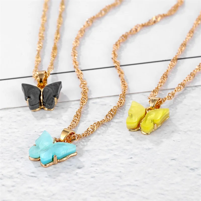 IFMIA Fashion Butterfly Pendant Necklace Boho Pink Gold Color Necklaces For Women Girl Elegant Choker 2020 Sweet Jewelry Gift | Украшения и