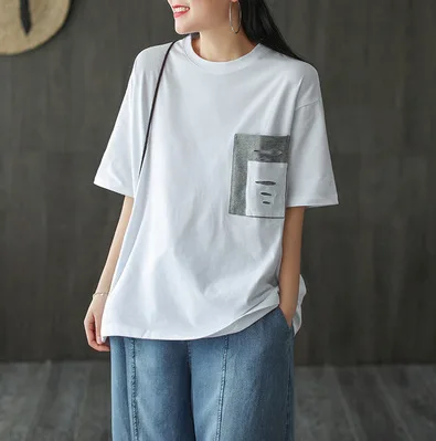 2020 модная летняя футболка для женщин Свободные все-матч футболки с круглым