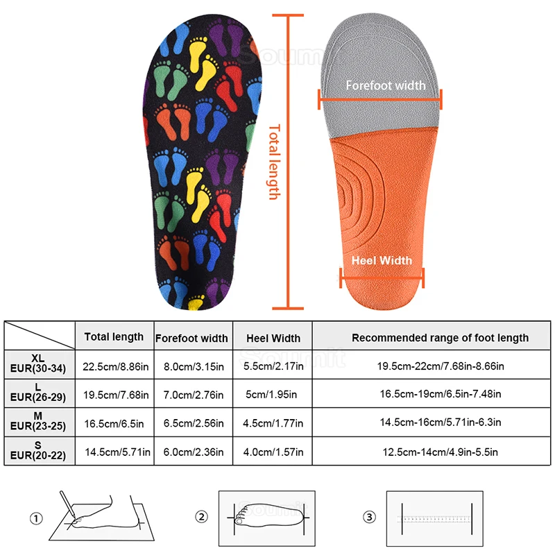 Soumit 3D Children Insoles Arch Support Orthopedic Insole Flat Feet Orthotic Shoe Sole for XO-Legs Corrector Kid Insert Shoe Pad