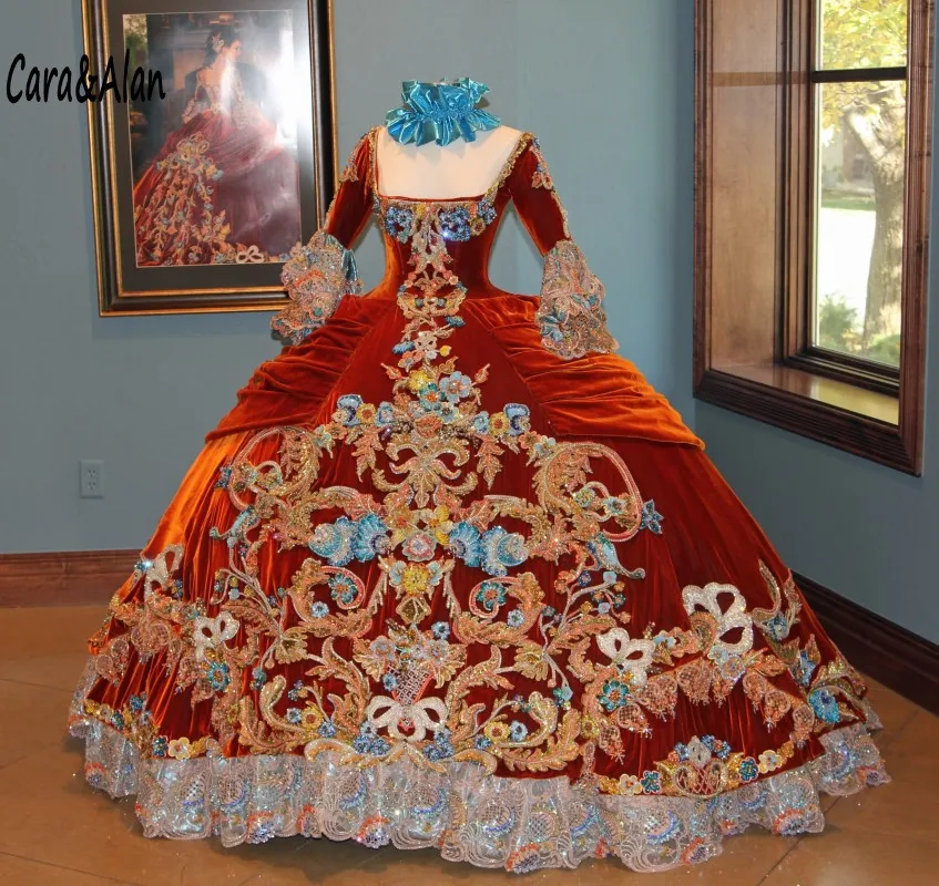 

Red Velvet Quinceanera Dresses Beaded Lace Applique Sweet 16 Dress Martha Washington Society Ball Gowns vestido de 15 anos