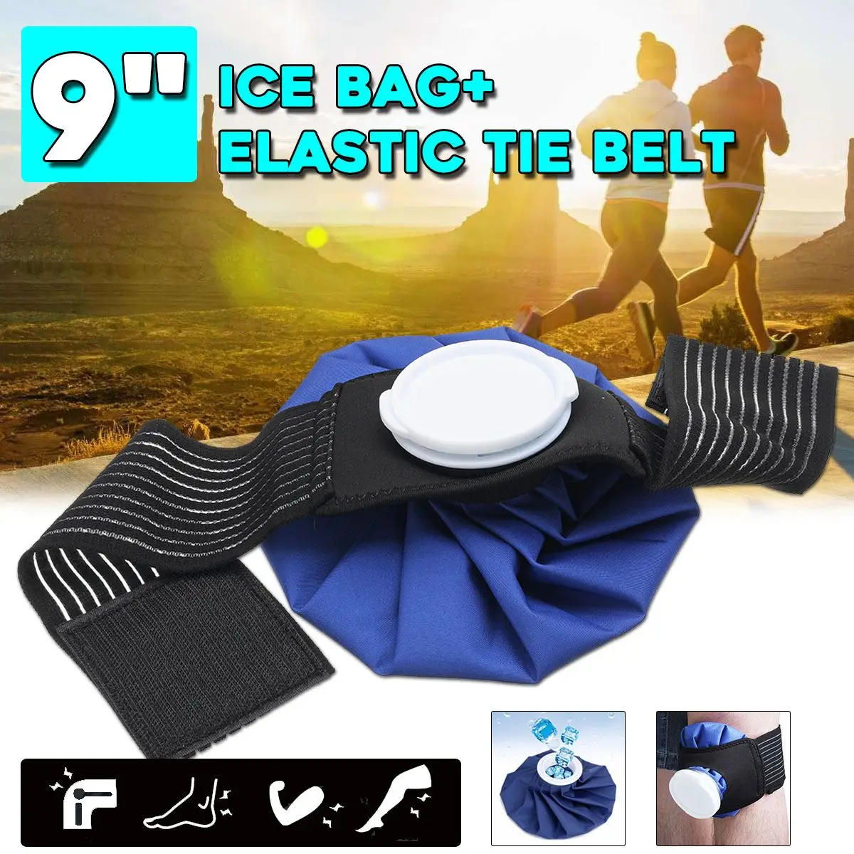 

Osmond 9'' Ice Bag Pack+Protector Elastic Tie Belt Set Reusable Knee Head Leg Injury Pain Relief Ice Bag Health Care First Aid