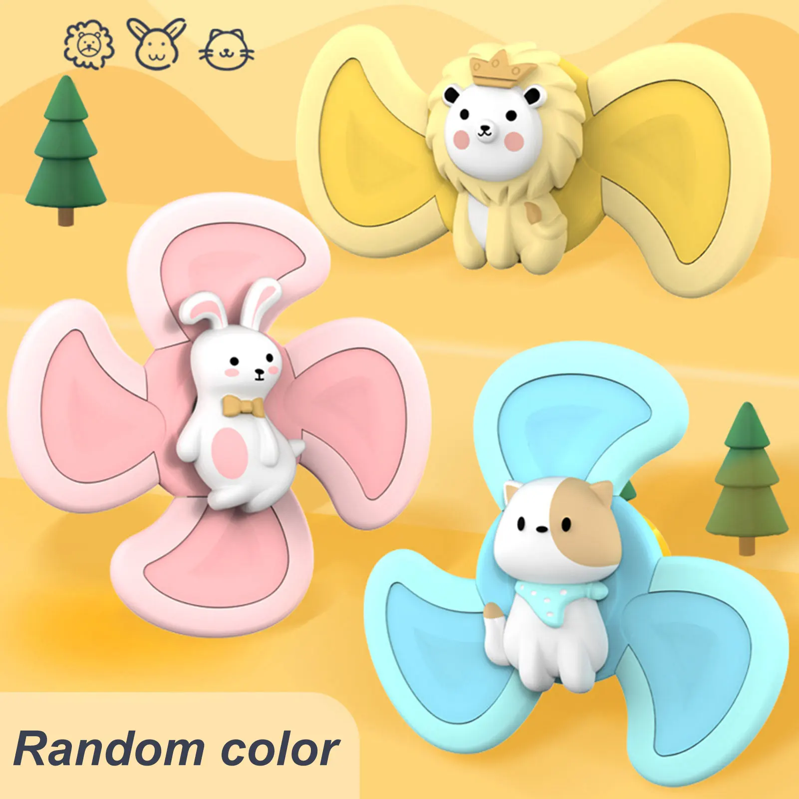 

3PCS Baby Bath Spinning Top Toy Safe Interesting Baby Bath Toys Animal Hand Spinner Toys With Suction Cups Spin Toy brilliant