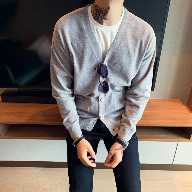 Осенне-зимний мужской кардиган в английском стиле однотонный Повседневный