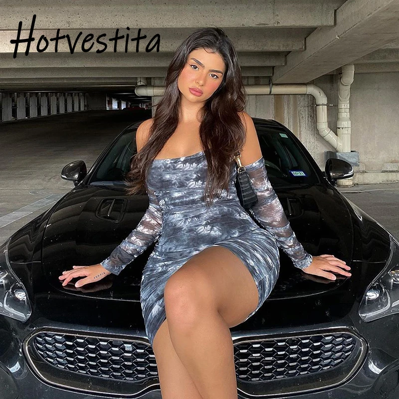 

Соблазнительное платье-комбинация Hotvestita без бретелек, с перекрестными лямками, с принтом на завязках, с длинным рукавом 2021, весеннее женско...