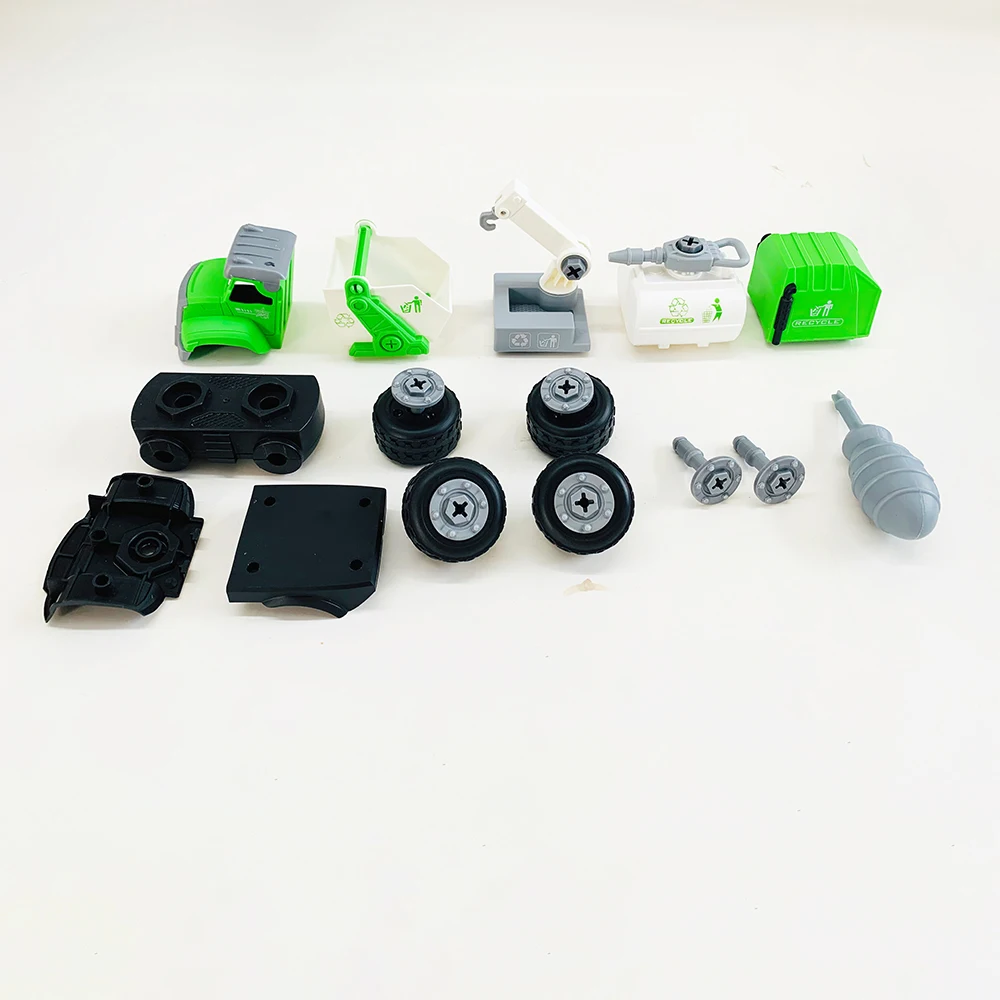 

4 Kinds Trucks Nut Disassembly Assembly Vehicle Set Sanitation Engineering Vehicle Set Diy Sanitation Dump Crane Sprinkler Truck