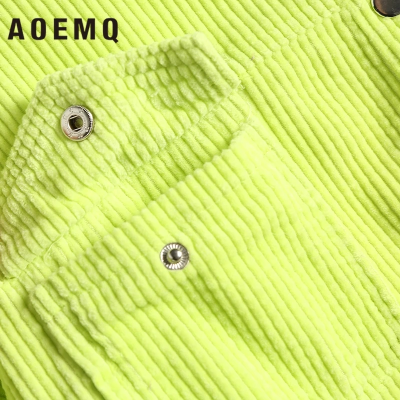 AOEMQ Классическая куртка зеленое яблоко Цвет Винтаж отверстие Кружева куртки