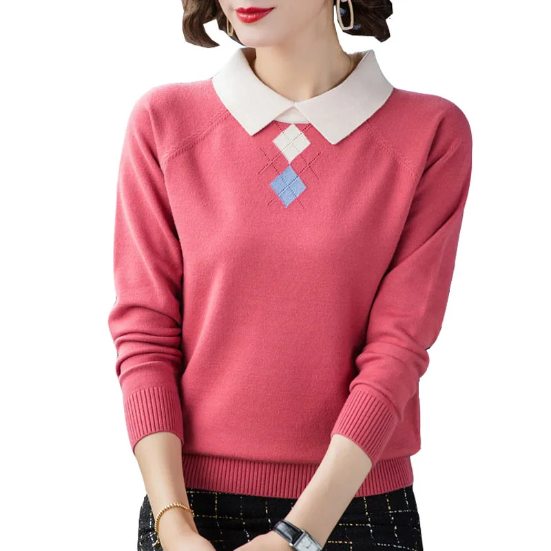 Turn Down Collar Women's Sweaters Sweet Knitted Pullovers New Autumn Winter Sweater Fashion Office Knitwear Tops Sueter Mujer | Женская