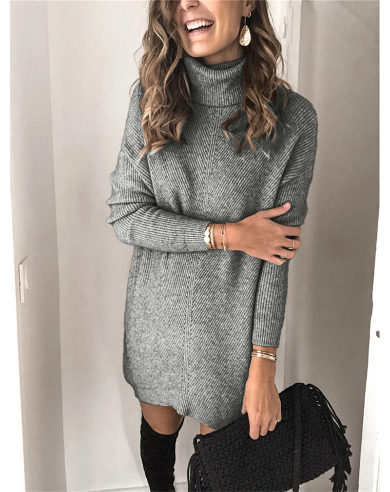 Зимнее платье-свитер с высоким воротником Fitshinling женская вязаная одежда