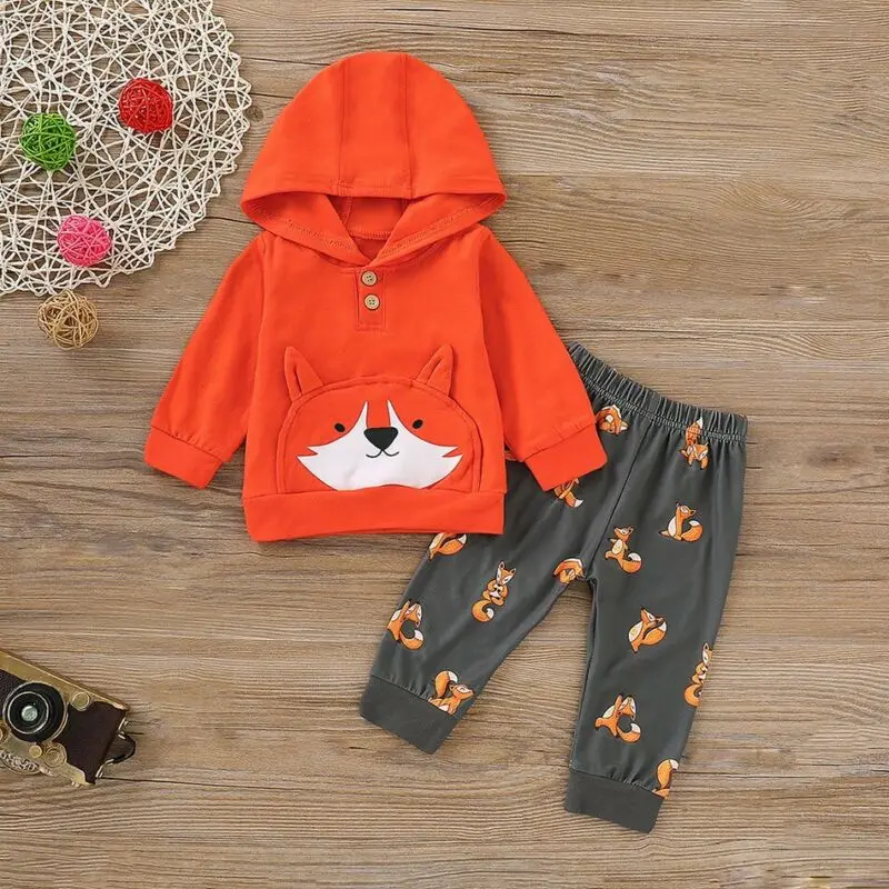 

Toddler Baby Girl Boys Fox Cotton Hooded Tops + Trousers Pants Winter Clothes