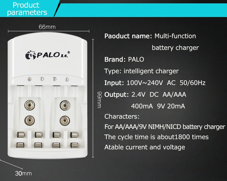 PALO aa aaa 2a 3a 9V зарядное устройство электрическая Зарядка для 1,2 V aa aaa 9v(6F22) Ni-MH аккумуляторы