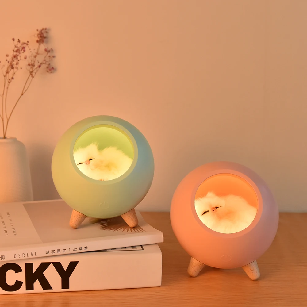Cute House Touch Dimming Kitten Night Light for Kids Baby Bedroom Bedside Charging Lamp Creative Gift Cats Home Atmosphere Decor