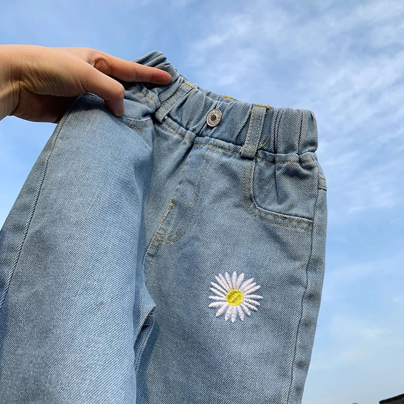 Детские однотонные джинсовые брюки детская одежда для девочек джинсы с высокой