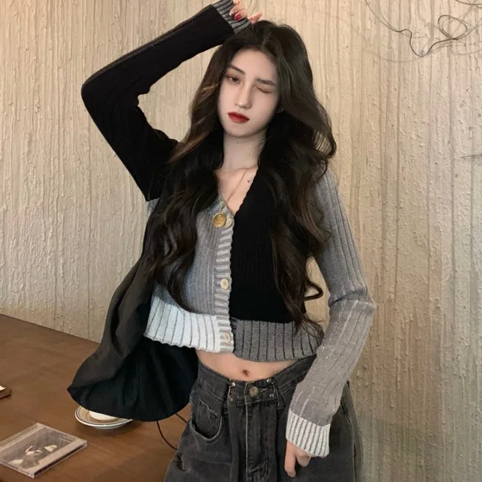 Женский короткий свитер в западном стиле облегающий Асимметричный с длинным