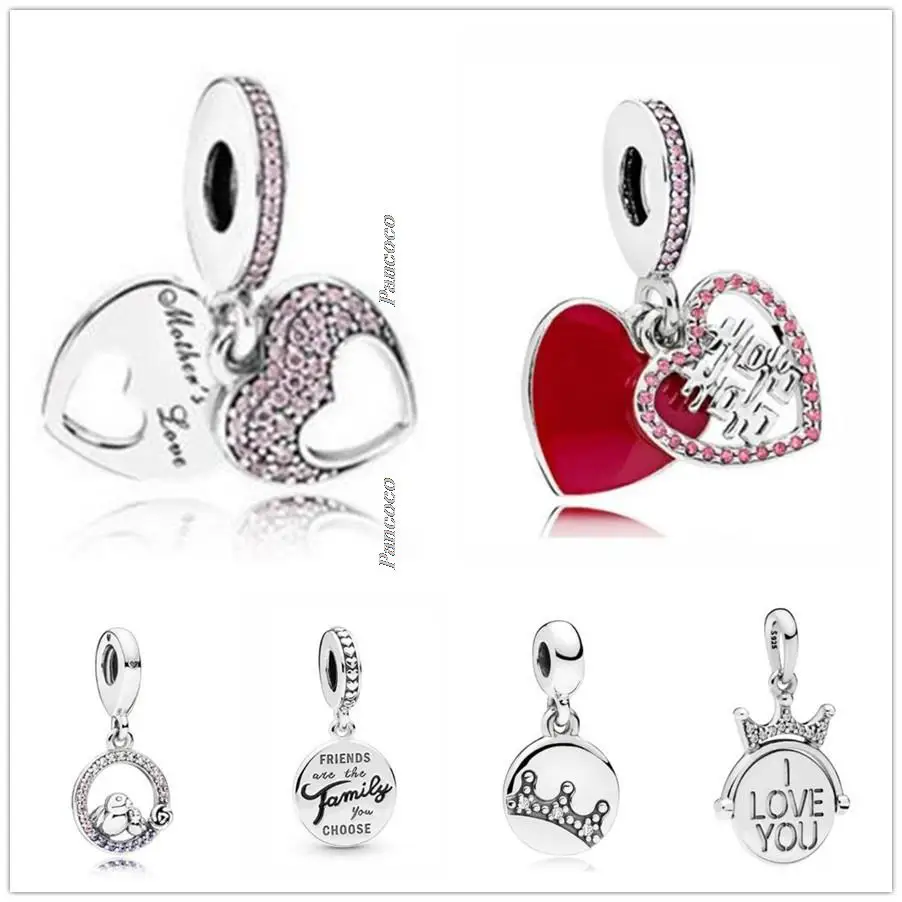 

Authentic 925 Sterling Silver Royal Crown With I Love You Pendant Charm Bead Fit Pandora Bracelet & Necklace Jewelry