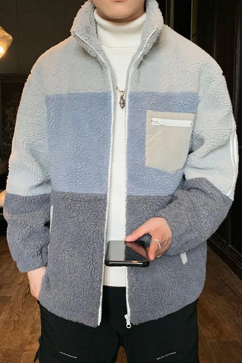 

2020 autumn and winter Best lamb wool coat male Korean style trend plus velvet thick cotton tide brand handsome black parka