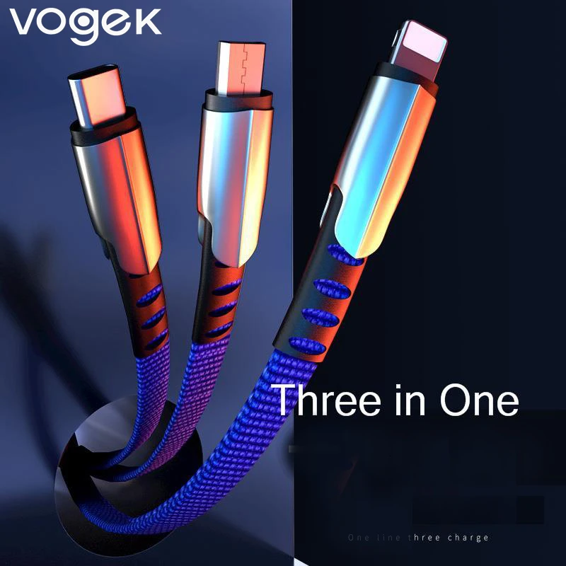 USB кабель Vogek 3 в 1 для iPhone Samsung Huawei быстрая зарядка Micro кабели 5 А линия передачи