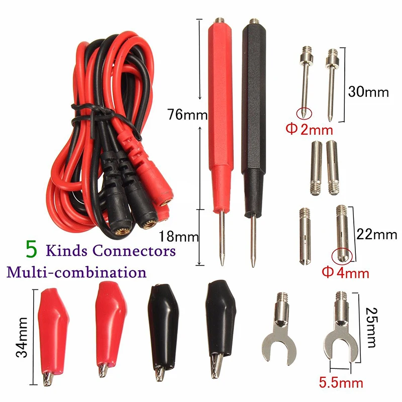 16pcs High Quality Digital Multimeter Banana Plug Probe Test Lead Cable Clips Assortment Kit | Инструменты