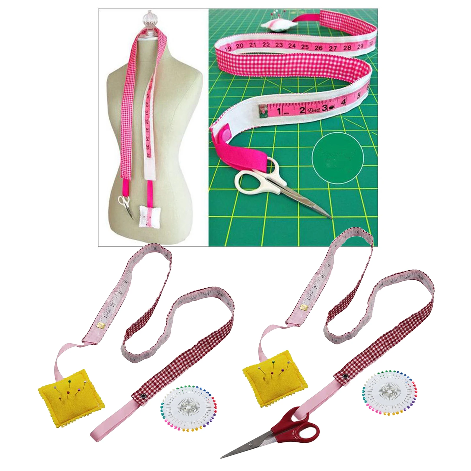 

Sewing Kit 37inch Measure Scissor Head Pins, Pin Cushion Dressmaking Set Pack