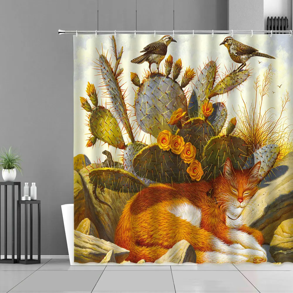 

Wild Animal Cute Red Fox Butterfly Shower Curtain Wildlife Foxs Jungle Landscape Bathroom Decor Waterproof Curtain With Hooks