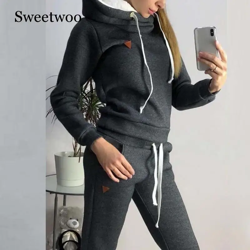 Осенние женские спортивные костюмы из 2 предметов с бархатной толстовкой