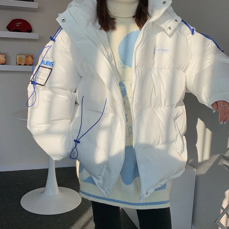 

2021 Autumn Winter New White Down Jacket Female Duck Down Duck Down Plus Down Couple Korean Loose Hooded Fashion Coat Female