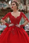 2022 роскошное красное свадебное платье с бусинами сердечком с длинным рукавом из пятнистого тюля бальное платье на молнии Свадебное платье