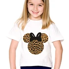 Футболка с Микки Маусом, летняя футболка с леопардовым принтом для детей, модный топ с короткими рукавами для малышей, повседневная футболка с героями мультфильмов, футболка для мальчиков и девочек