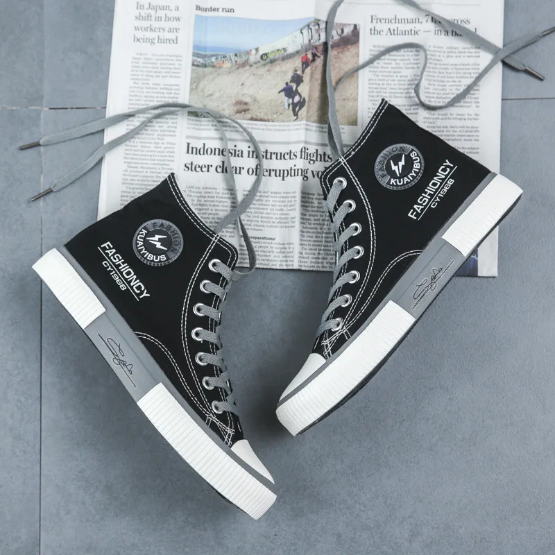 

Men's shoes spring 2021 new high-top canvas shoes men's trend casual shoes male students Korean cloth shoesMen's casual shoes
