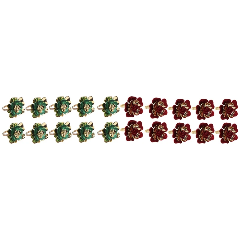 

20 Pcs Two-Color Floral Napkin Ring Napkin Ring Fine Napkin Button Wedding Table Decoration Napkin Ring Green & Red