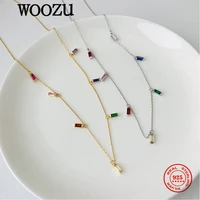 woozu real 925 sterling silver rainbow square colorful zircon chain clavicle necklace for women wedding european fashion jewelry