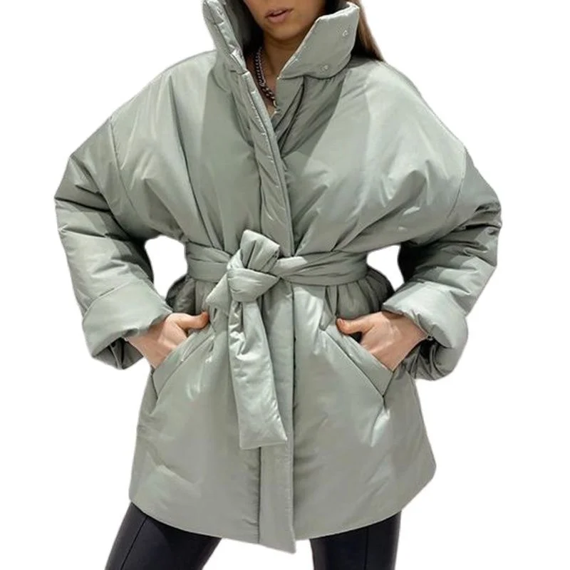 

Casual Collected Waisted Parkas Women Fashion Simple Coats Elegant Spring Stand Collar Cotton Jackets Female Ladies