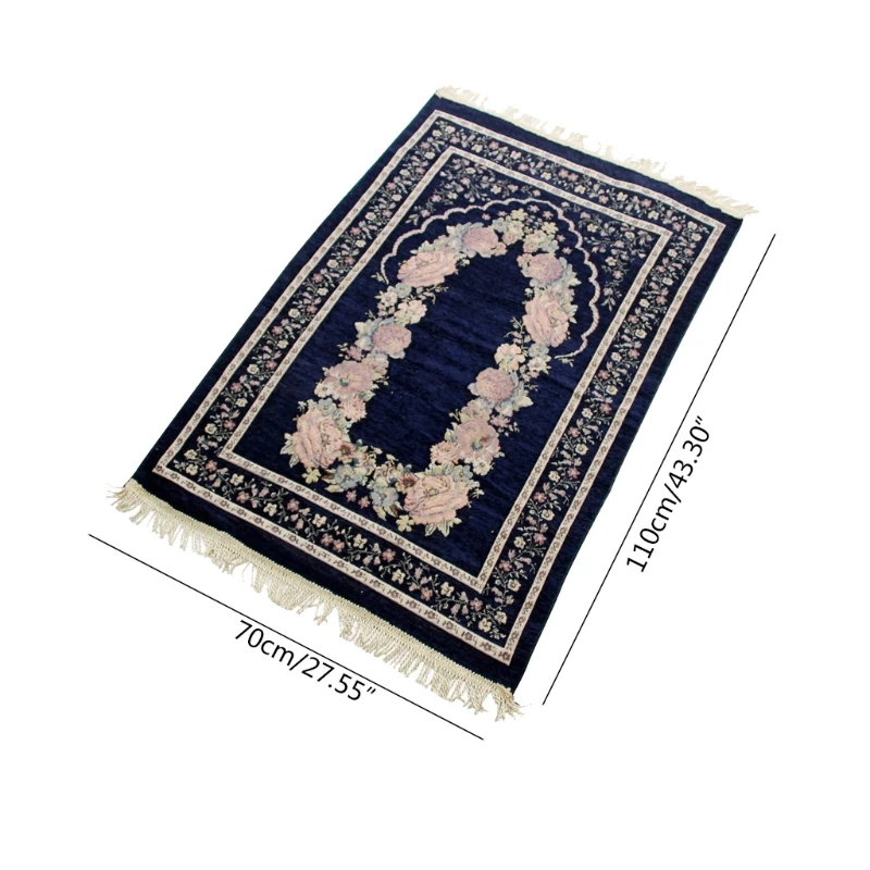 

Muslim Prayer Rug Soft Chenille Portable Folding Carpet Ethnic Floral Pattern Fringe Tassel Blanket Islamic Anti Slip Mat LXAC