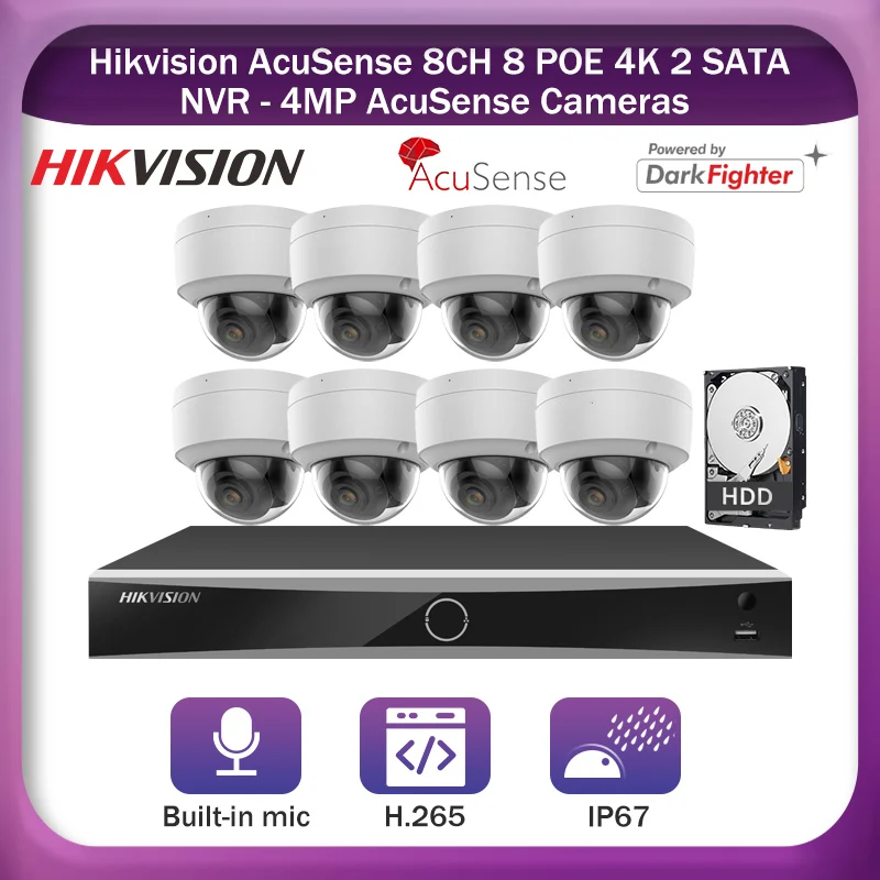 

Hikvision Acusense 4CH 8CH IP Camera Outdoor Surveillance System 4MP DS-2CD2146G2-I(SU) POE NVR DS-7608NXI-I2/8P/S Audio Webcam